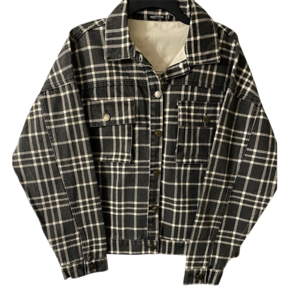 Nasty Gal Jacket, Sz 8, Plaid, B&W, NWOT, Timeless, Denim, Streetwear, Cotton